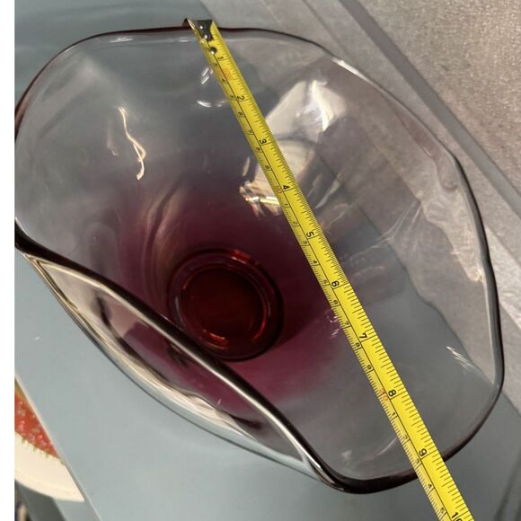 Vintage Indiana Glass Cranberry Chip & Dip Bowl Set w/ Metal Bracket Mid Century - Picture 9 of 11